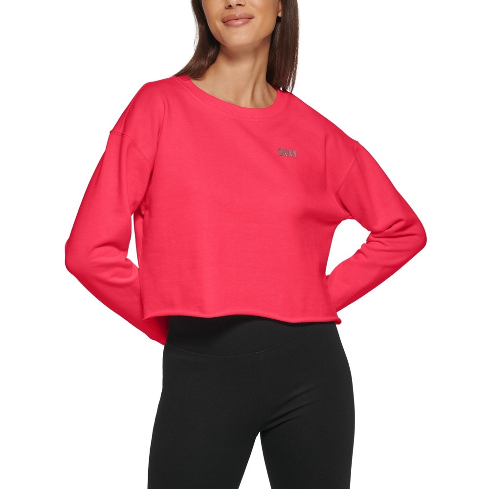 DKNY Women S Metallic Logo Cropped Sweatshirt Pink Size X-Large‎